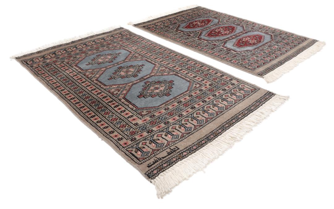 Handgeknoopt Pakistan Bokhara 2ply tapijt in blauwe en beige tinten