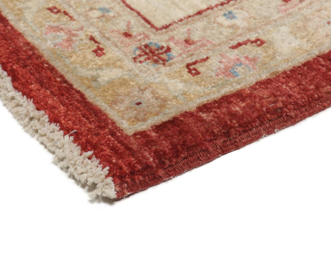Hand-knotted Afghan rug with floral motifs in dark-red and beige