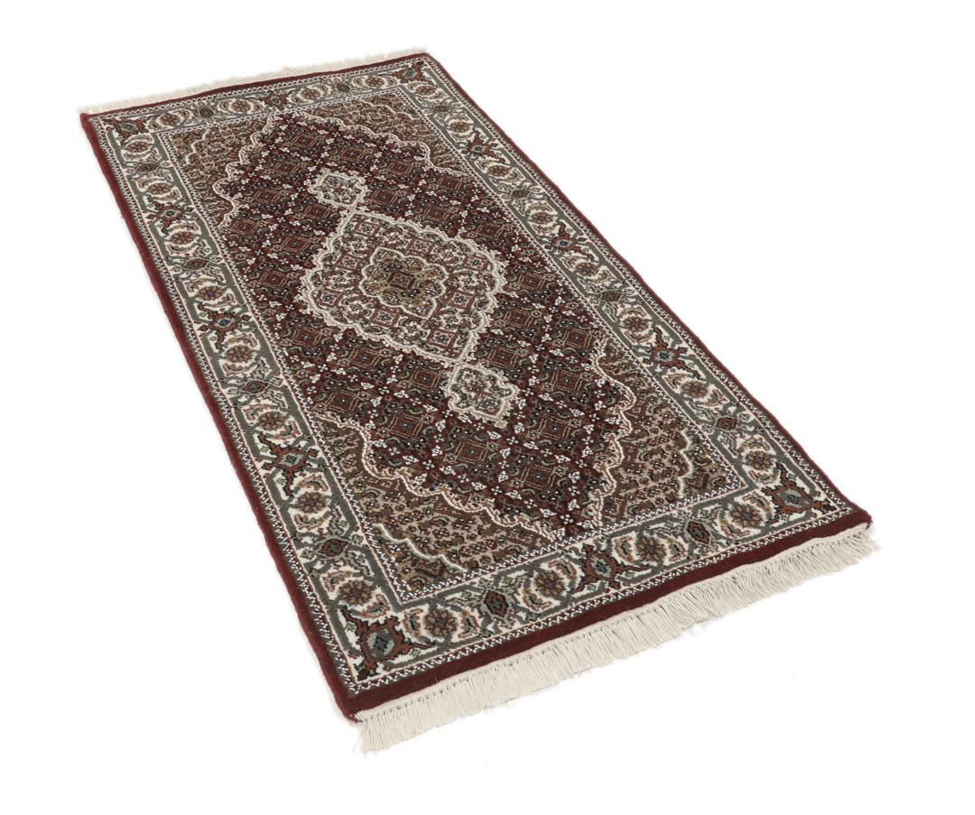 Håndknyttet Tabriz-tæppe fra Indien i mørkerøde og beige nuancer