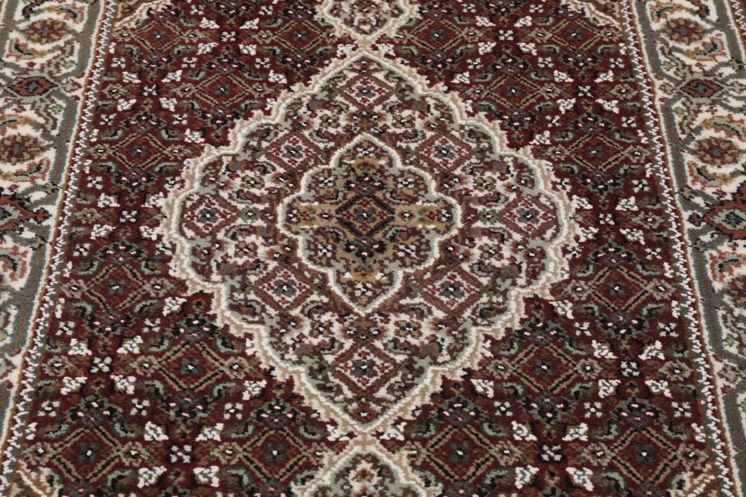 Håndknyttet Tabriz-tæppe fra Indien i mørkerøde og beige nuancer