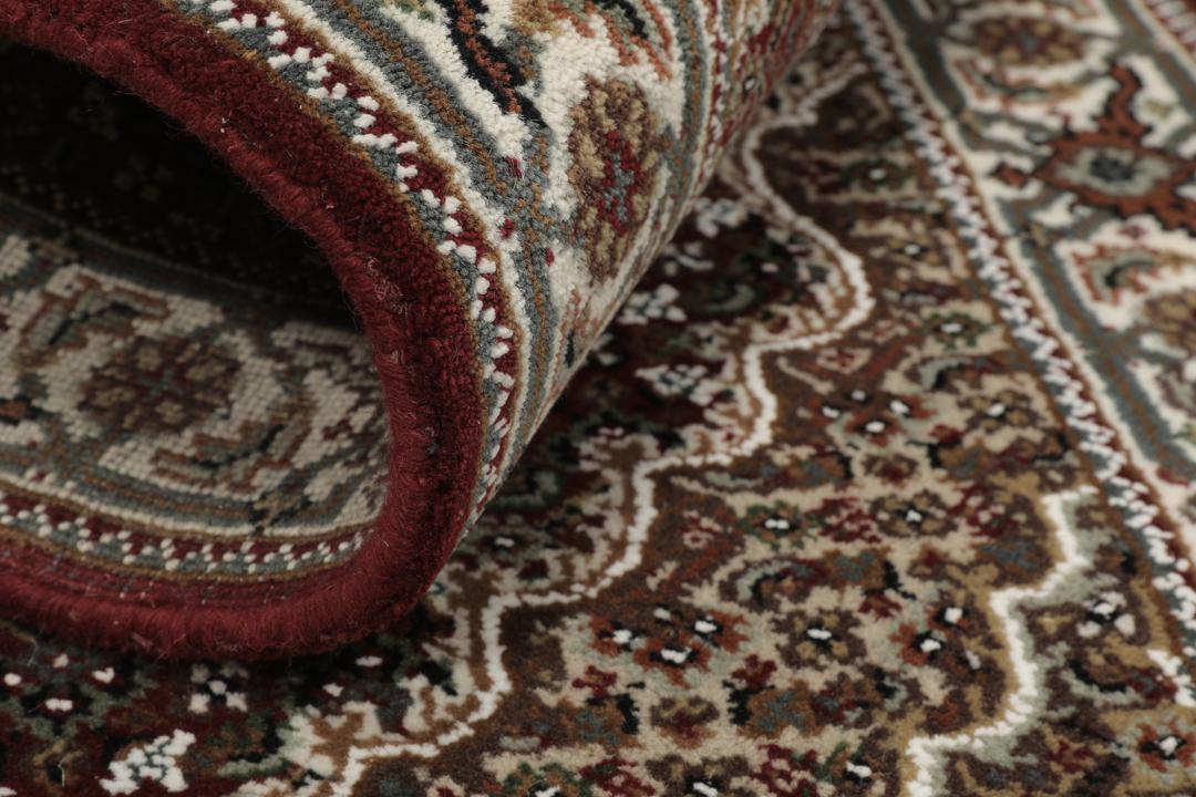 Håndknyttet Tabriz-tæppe fra Indien i mørkerøde og beige nuancer