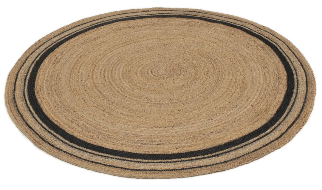 Rond zwart en natuurlijk jutentapijt