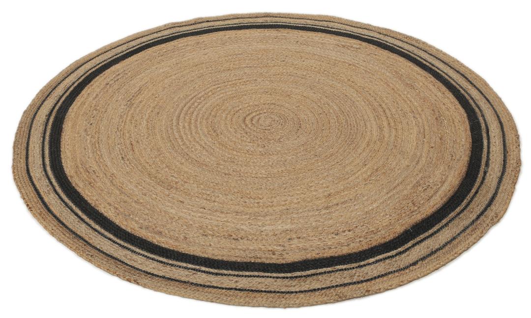 Rond zwart en natuurlijk jutentapijt