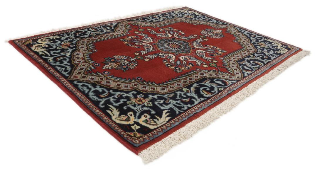 Tapis Mehraban du Moyen-Orient noué main en rouge et bleu avec des motifs d'oiseaux