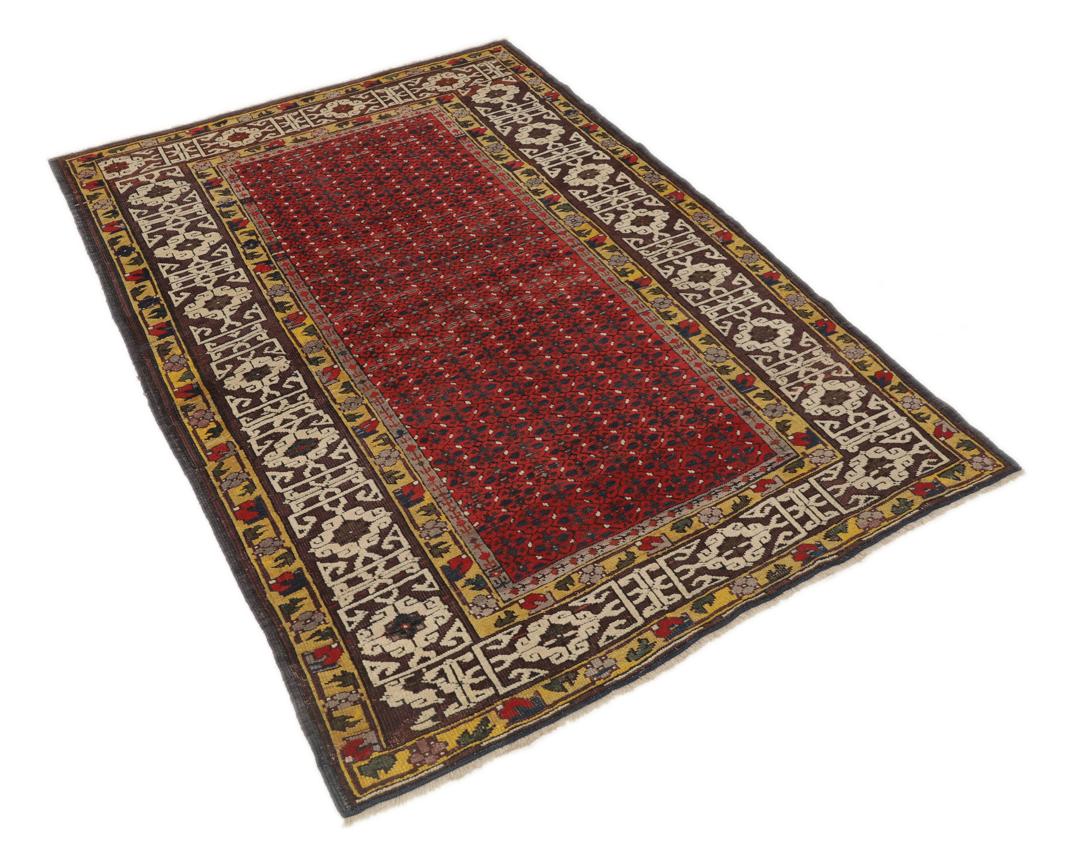 Antiek Shirvan-tapijt uit Azerbeidzjan in rood met geometrische motieven