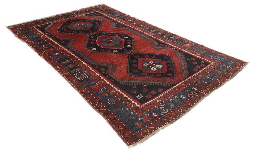 Antiek Lori Pambak-tapijt uit Azerbeidzjan met geometrische medaillons in rood en blauw