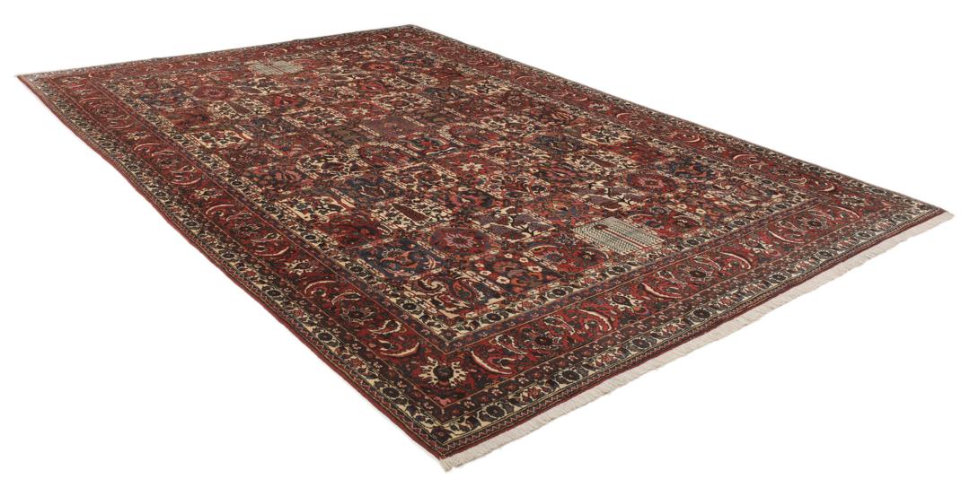 Hand-knotted Bakhtiar rug from the Middle East in deep red and multi-tonal shades
