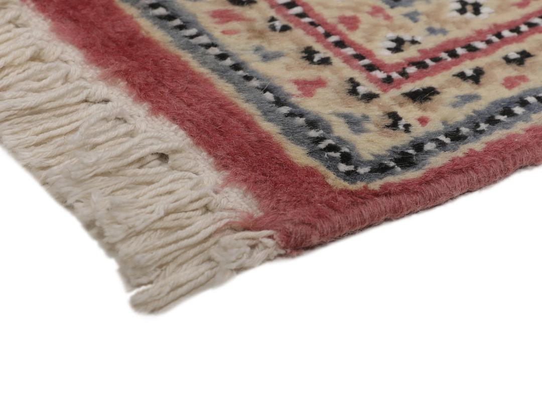 Hand-knotted Pakistan Bokhara 2ply rug with a dark-red field and geometric patterns