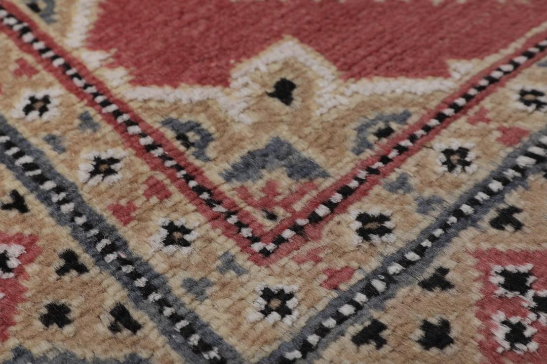 Hand-knotted Pakistan Bokhara 2ply rug with a dark-red field and geometric patterns