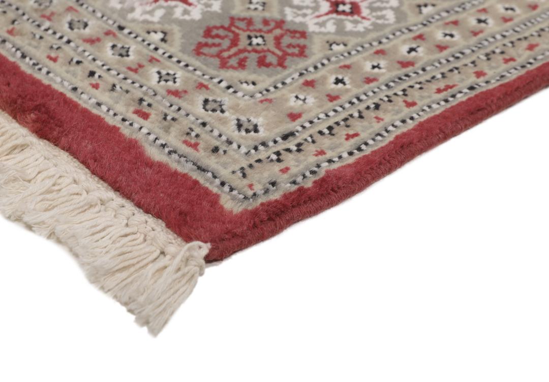 Handgeknoopt Pakistan Bokhara 2ply wollen tapijt in rood en grijs
