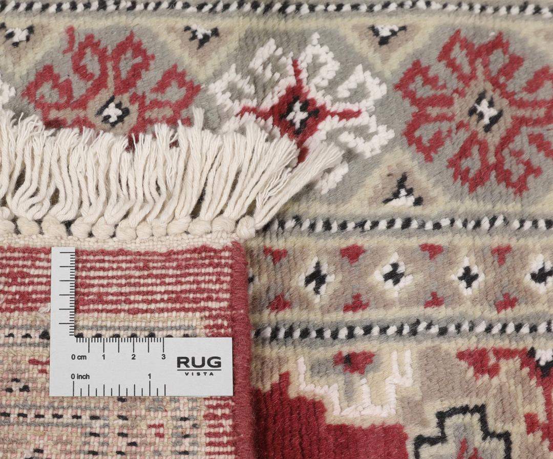 Handgeknoopt Pakistan Bokhara 2ply wollen tapijt in rood en grijs