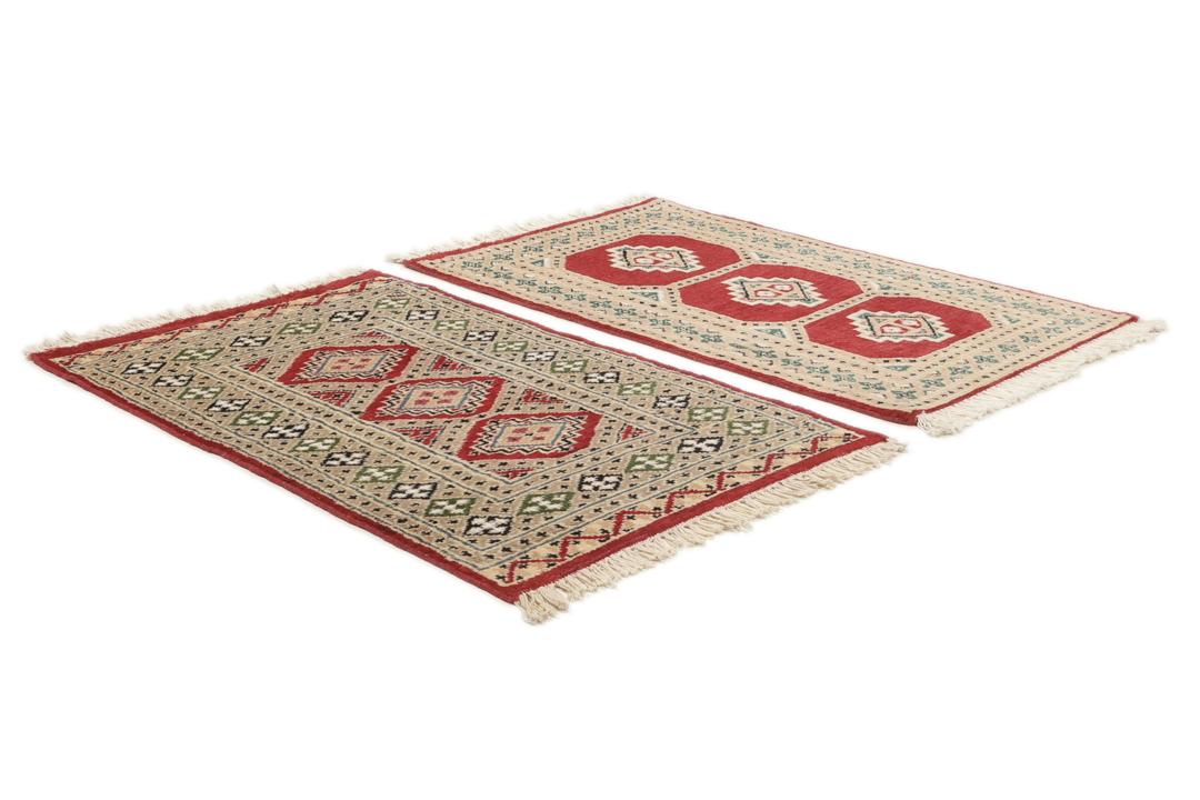 Hand-knotted Pakistan Bokhara 2ply rug with a rich red and beige colour palette