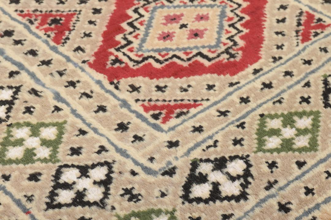 Hand-knotted Pakistan Bokhara 2ply rug with a rich red and beige colour palette