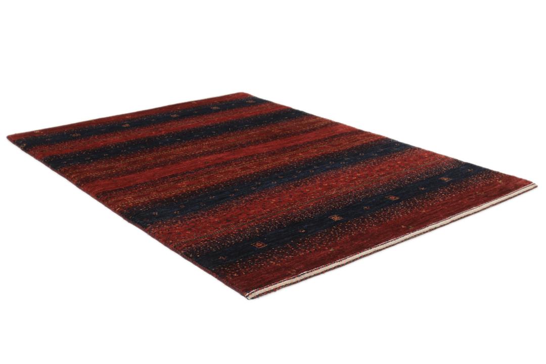 Hand-knotted Loribaft Fine rug from the Middle East in red and dark blue colours.