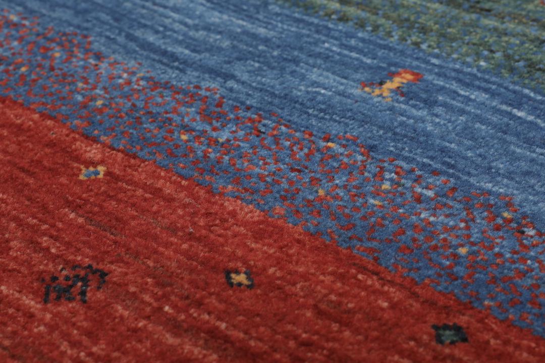 Hand-knotted Loribaft rug with multicolor horizontal stripes from the Middle East