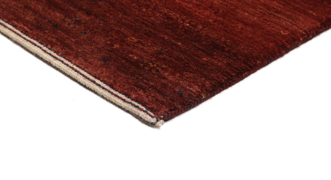 Hand-knotted Loribaft rug from the Middle East with a striped red, blue, and cream design