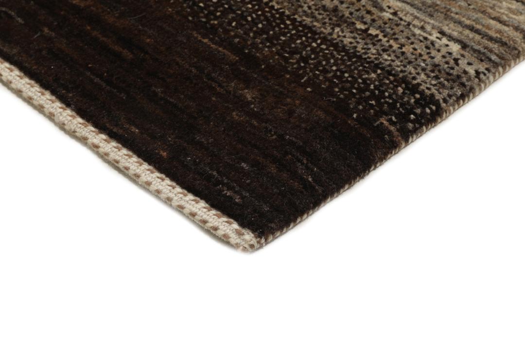 Håndknyttet Loribaft-tæppe med et moderne stribet design i brune og beige nuancer fra Mellemøsten.