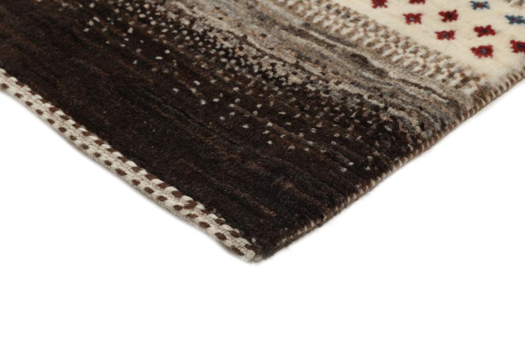 Håndknyttet mellemøstligt Loribaft-tæppe i brune nuancer med geometriske stribemønstre