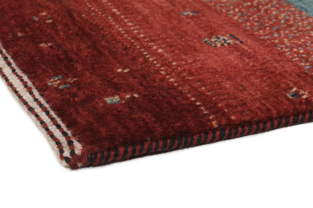 Hand-knotted Loribaft Fine rug with red, blue, and teal stripes from the Middle East