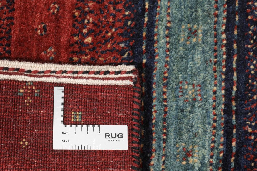 Hand-knotted Loribaft Fine rug with red, blue, and teal stripes from the Middle East