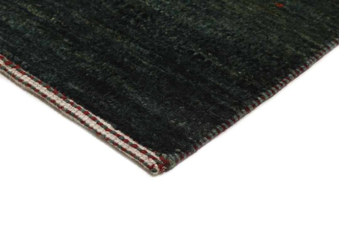 Et håndknyttet, mørkegrønt Loribaft Fine-tæppe fra Mellemøsten med et minimalistisk design.