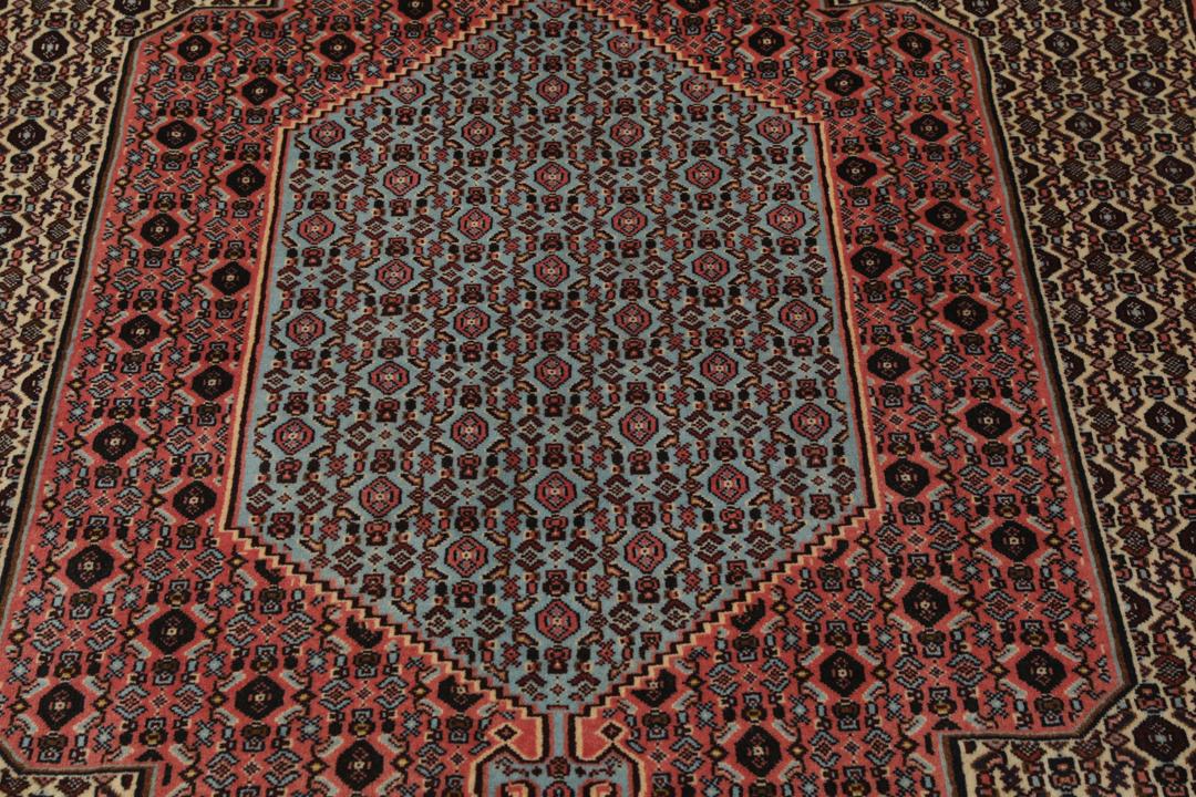 Hand-knotted Senneh rug from the Middle East with a multicolor geometric design