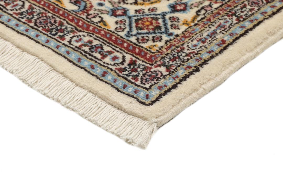 Hand-knotted Moud runner from the Middle East in shades of beige and blue