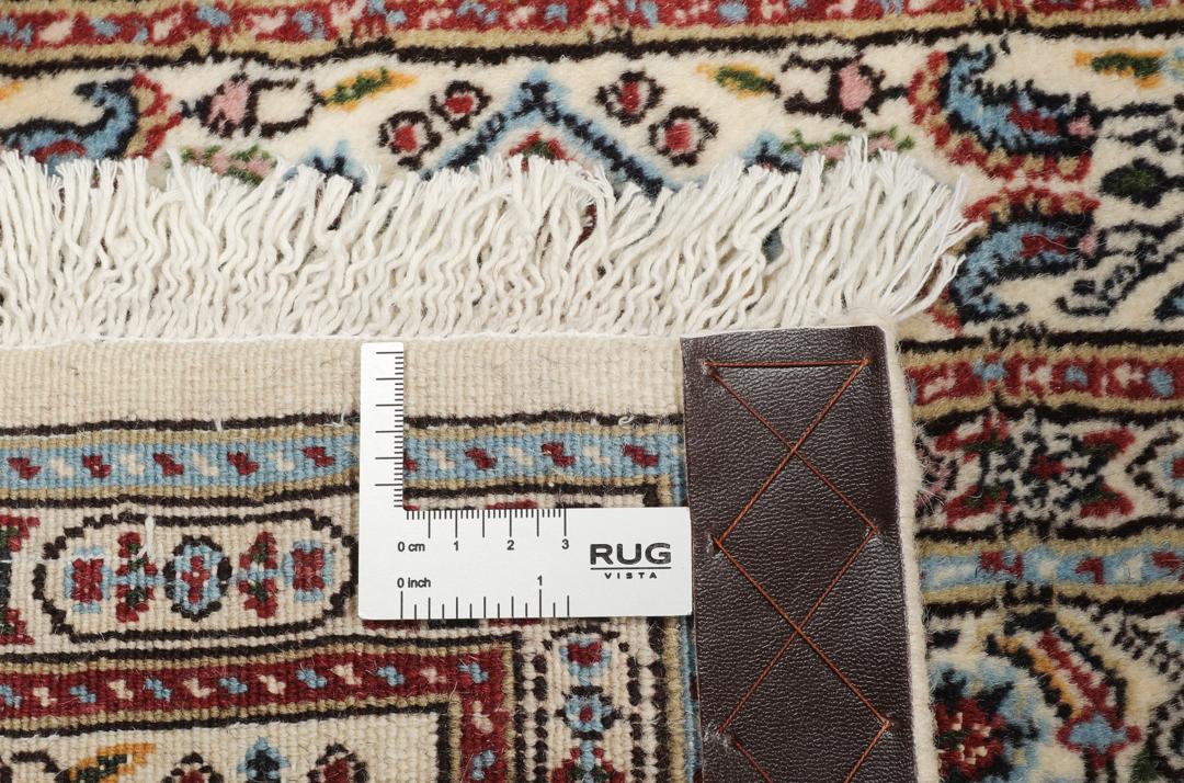 Hand-knotted Moud runner from the Middle East in shades of beige and blue