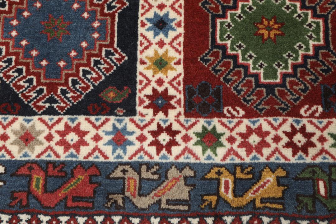 Håndknyttet Yalameh-løber med geometriske mønstre i uld i mange farver