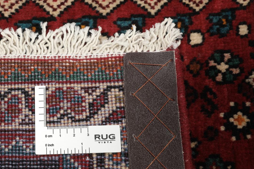 Håndknyttet Abadeh-løber fra Mellemøsten i dybrøde nuancer med geometriske mønstre