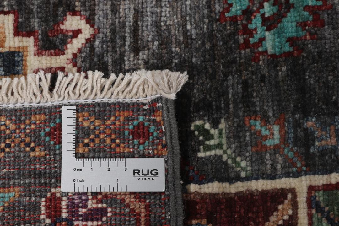 Handgeknoopte Afghaanse loper met geometrische motieven in donkergrijze tinten