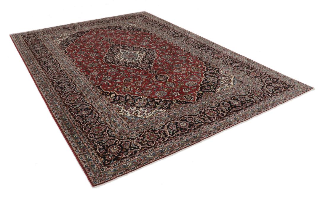 Hand-knotted Keshan rug from the Middle East in deep red and black