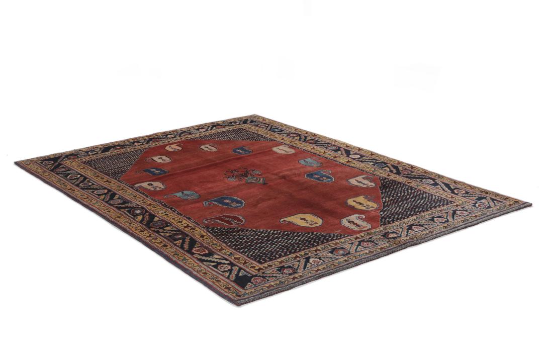 Handgeknoopt Gabbeh Kashkooli tapijt uit het Midden-Oosten in levendig rood met siermotieven