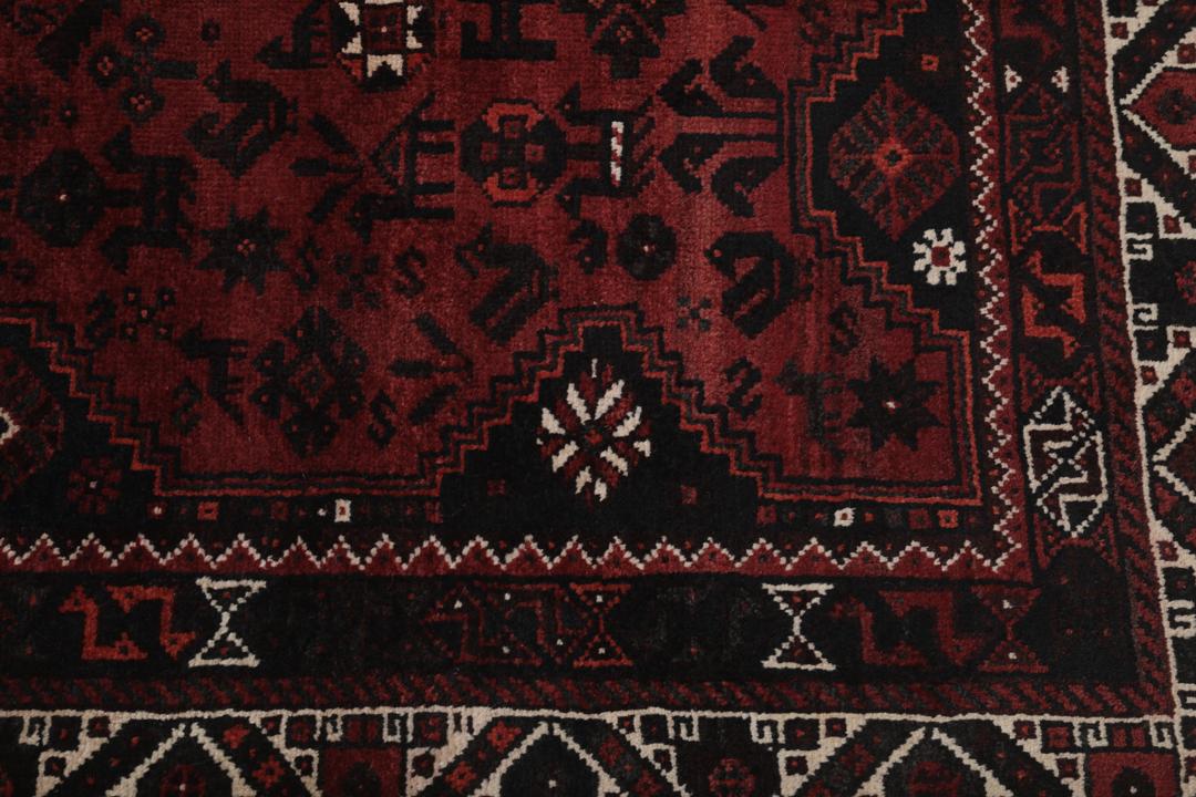 Handgeknoopt Shiraz tapijt uit het Midden-Oosten in donkerrode en donkerblauwe tinten