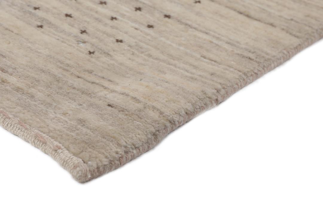 Håndknyttet Gabbeh Fine løber i beige uld med minimalistiske prikmønstre