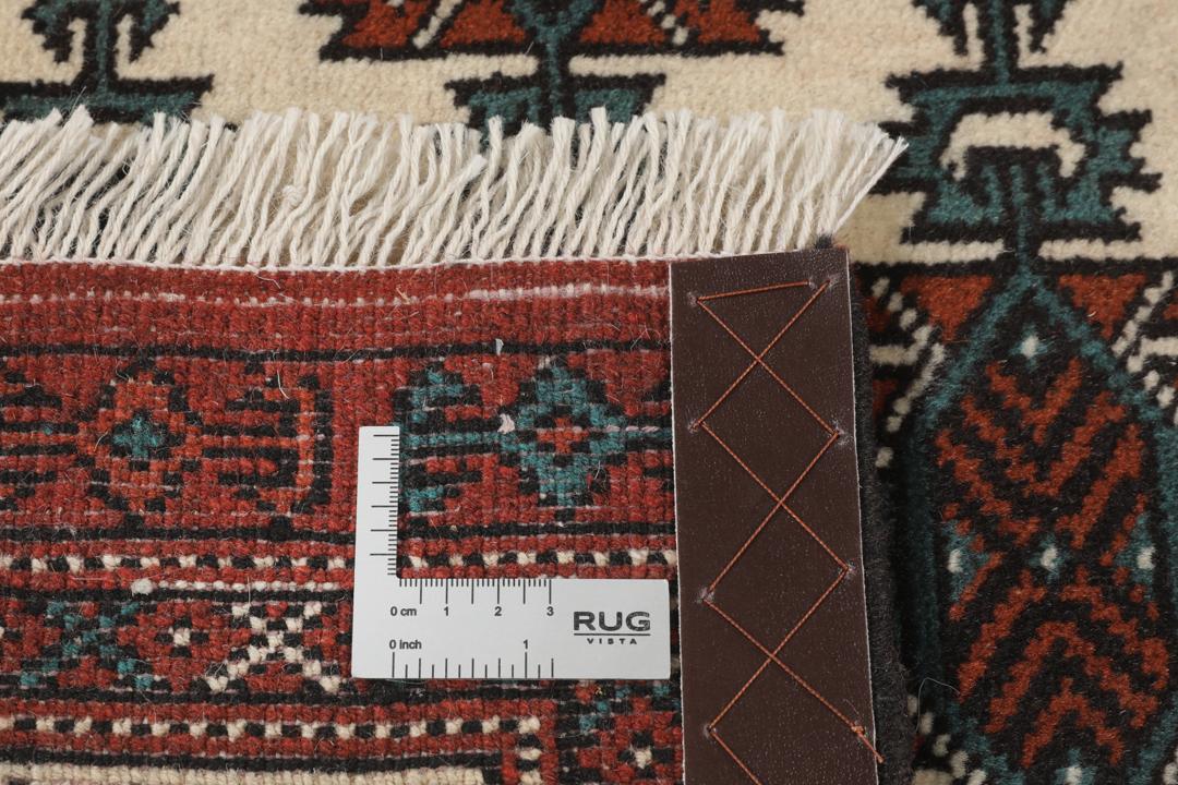 Håndknyttet Turkaman uldtæppe fra Mellemøsten i røde og beige nuancer