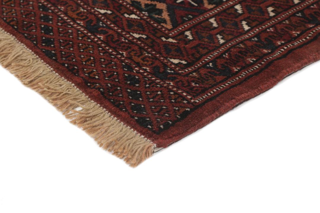 Handgeknoopt Turkaman-tapijt uit het Midden-Oosten in donkerrood en beige