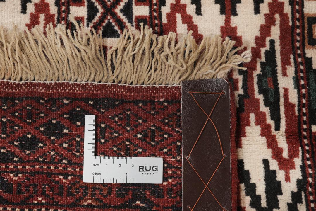 Handgeknoopt Turkaman-tapijt uit het Midden-Oosten in donkerrood en beige