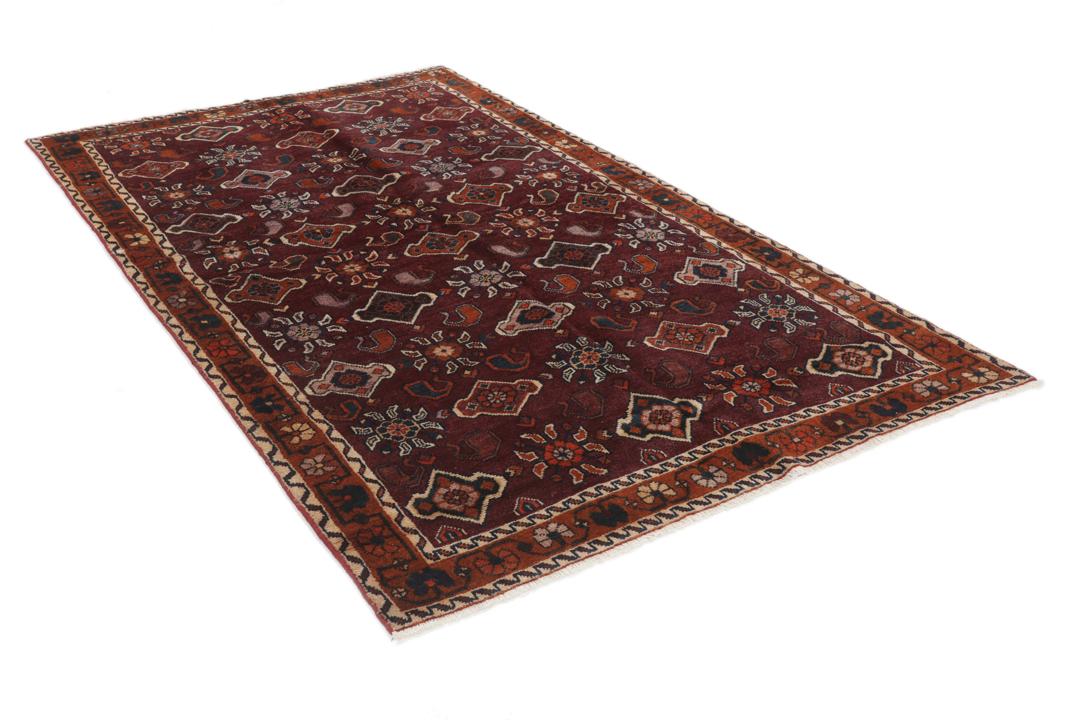 Handgeknoopt Lori tapijt uit het Midden-Oosten in donkerrood met geometrische motieven