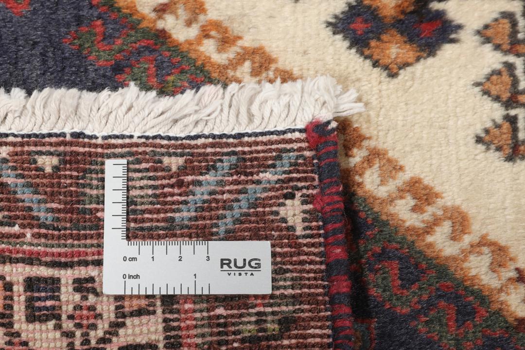 Handgeknoopt Afshar-tapijt uit het Midden-Oosten met een rood en blauw geometrisch medaillonpatroon