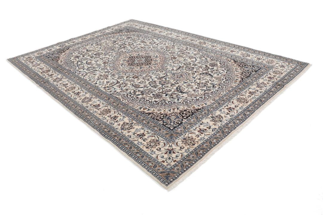 Authentic hand-knotted Nain rug from the Middle East in beige and blue tones