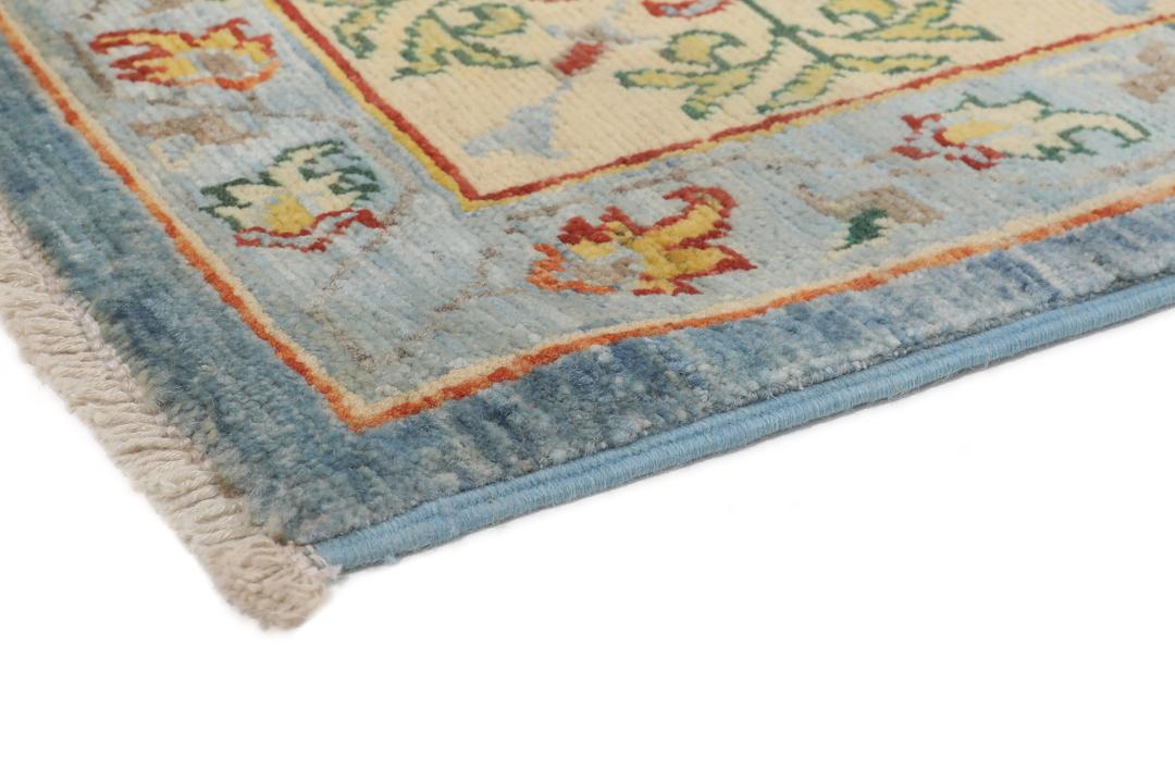 Handgeknoopt Afghaans Mamluk-tapijt in blauw met sierlijke geometrische medaillonpatronen.