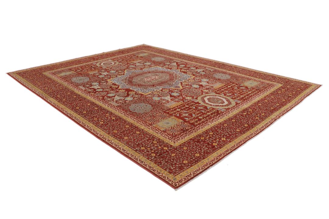 Handgeknoopt Mamluk-tapijt uit Afghanistan in tinten rood en blauw