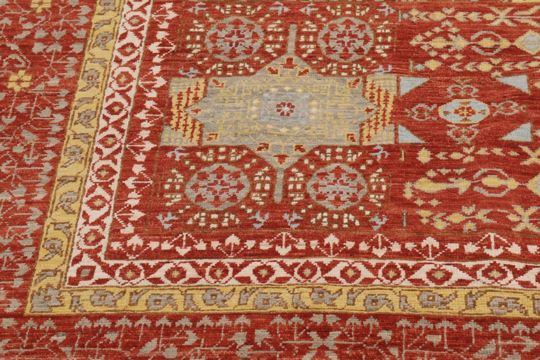 Handgeknoopt Mamluk-tapijt uit Afghanistan in tinten rood en blauw
