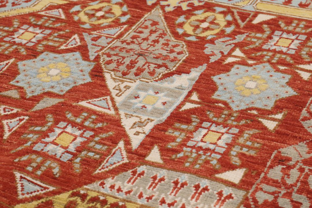 Handgeknoopt Mamluk-tapijt uit Afghanistan in tinten rood en blauw