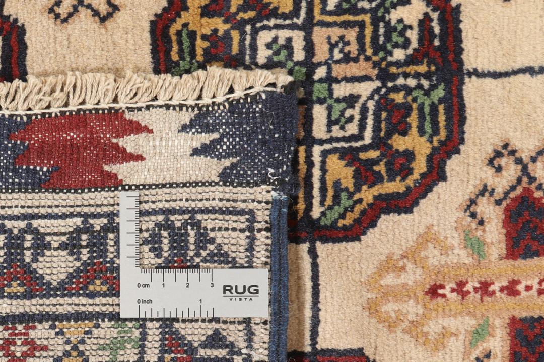 Håndknyttet Kunduz-tæppe fra det mellemøstlige område i beige med geometriske medaljonmønstre