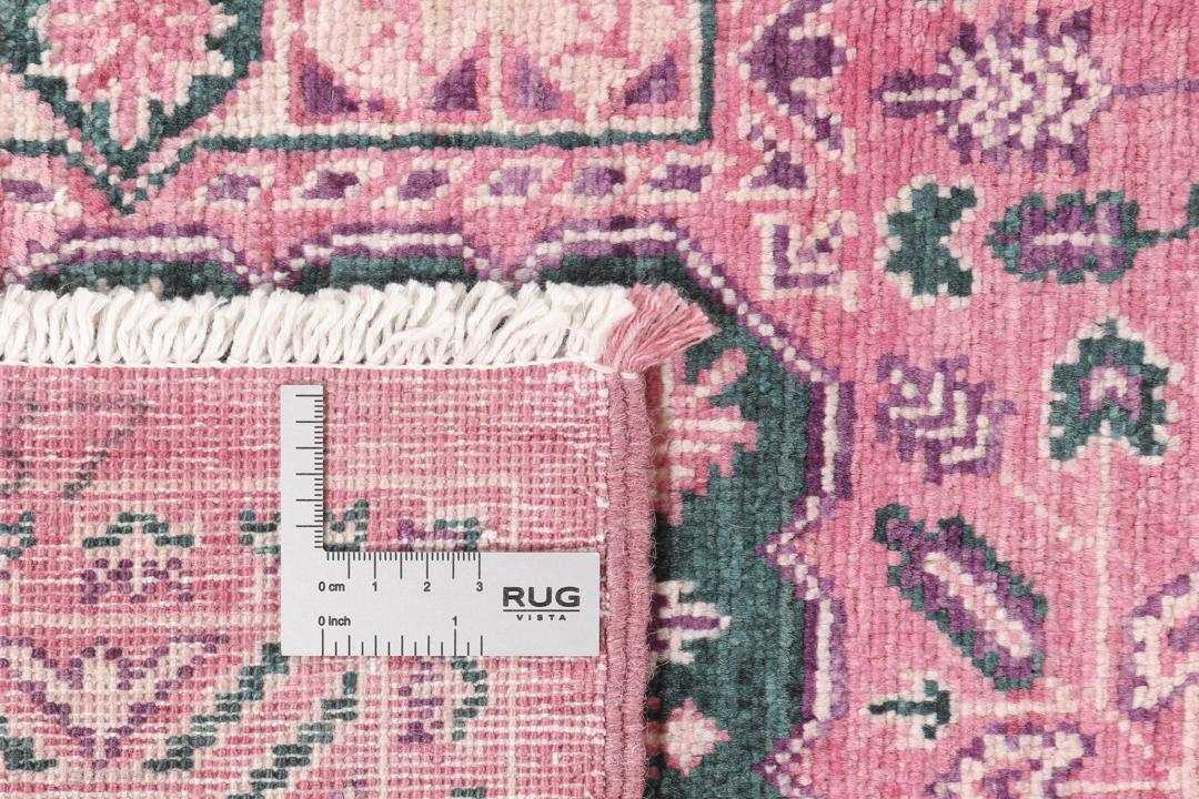 Handgeknoopt Mamluk-tapijt uit Afghanistan in roze en groene kleuren