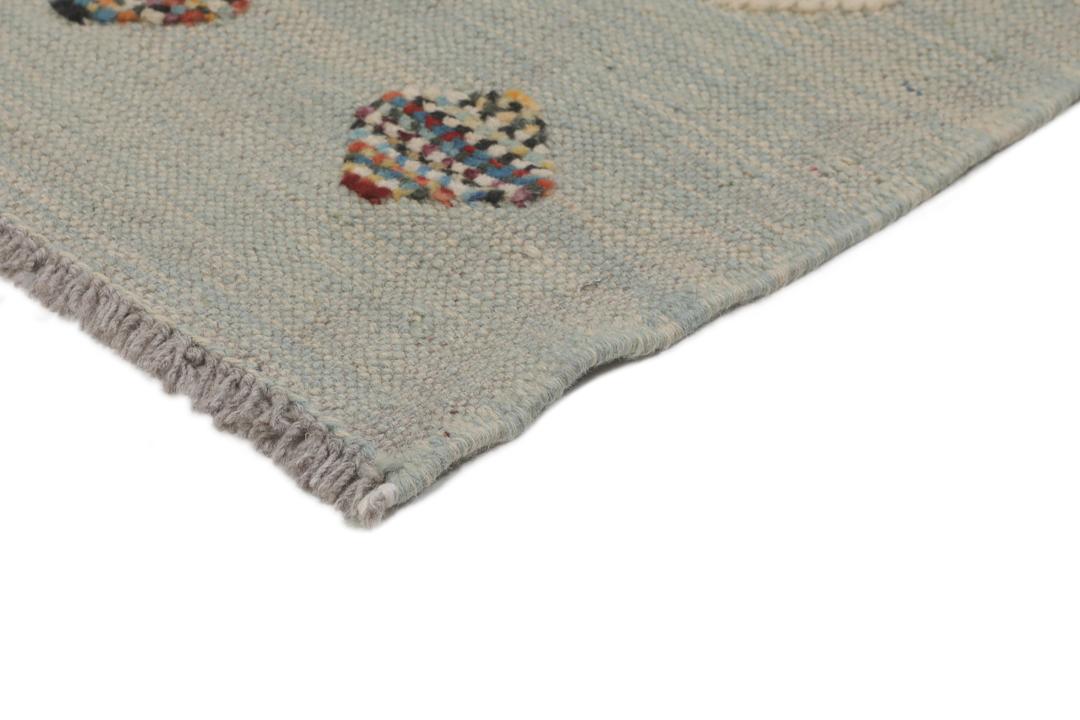Handgeweven lichtblauw Kelim Nimbaft vloerkleed met hartjesmotieven uit Afghanistan