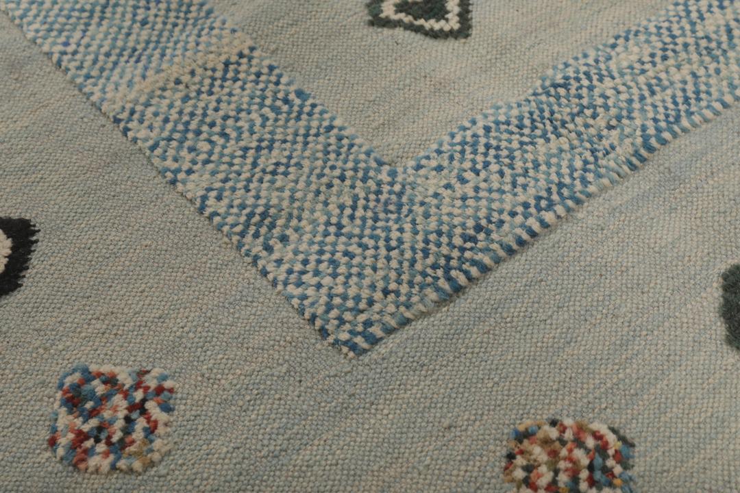 Handgeweven lichtblauw Kelim Nimbaft vloerkleed met hartjesmotieven uit Afghanistan
