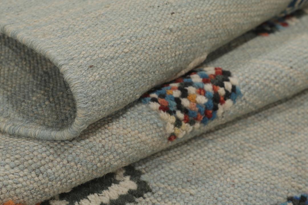 Handgeweven lichtblauw Kelim Nimbaft vloerkleed met hartjesmotieven uit Afghanistan